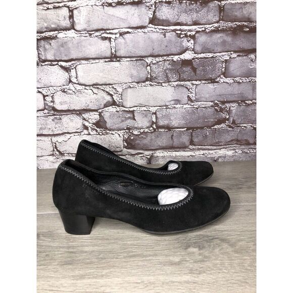 Stonefly Black Suede Leather Slip On Round Toe Dress Heels Women Sz 39EU/8.5M US - Picture 3 of 16